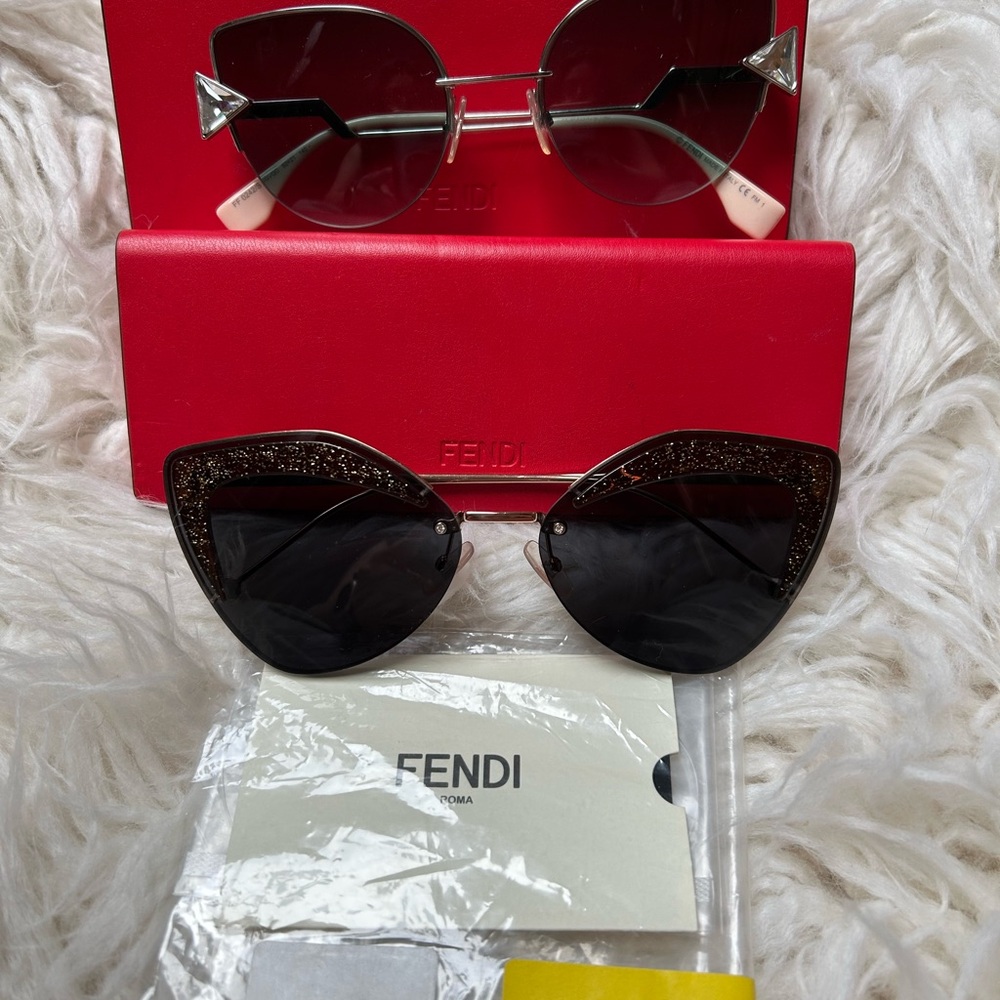 Fendi Women's Black & Pink Glitter-Trim Cat-Eye Sunglasses